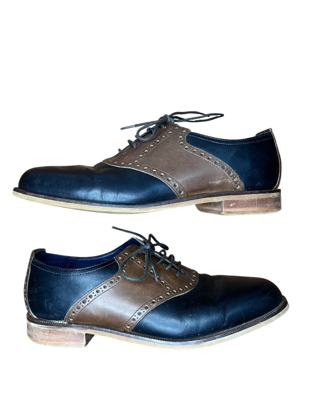 Cole Haan Mens 8.5 M Two Tone Saddle Shoes Brown Black Leather Oxford Brogue